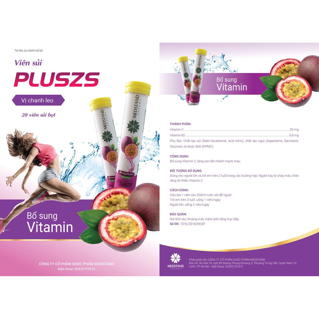 VIÊN SỦI VITAMIN C PLUSZS – Vị chanh leo giúp hỗ trợ bổ sung vitamin C giúp giải khát và tăng cường thể lực (20 viên)