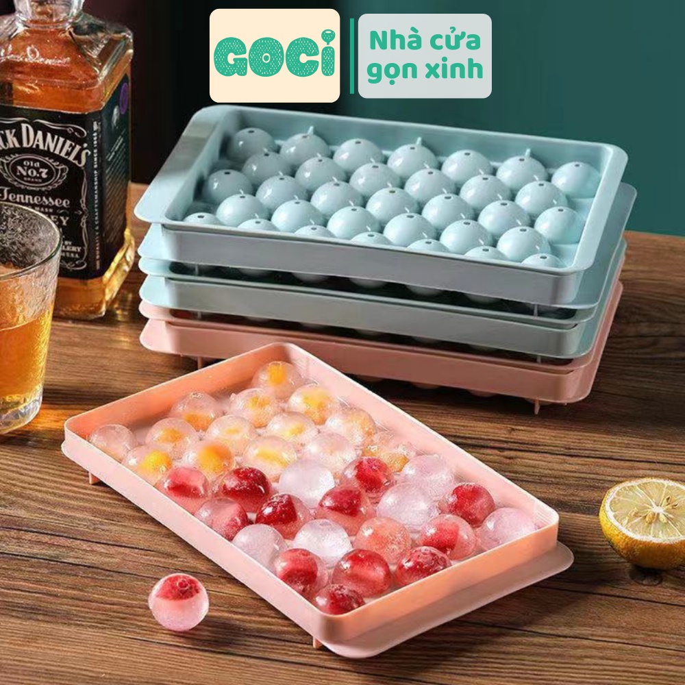 Khay nhựa làm đá viên tròn 33 viên khuôn thạch bi làm viên hoa quả trái cây rau khay đá tủ lạnh độc đáo