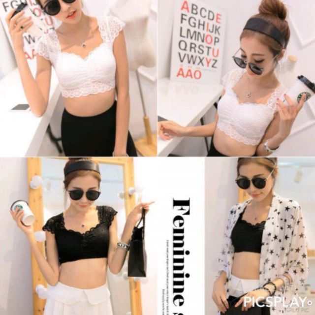 Áo lót nữ - Áo Bra Không Gọng Ren Dây To Bản Dáng Croptop Mặc Đi Biển Đi Chơi BR028
