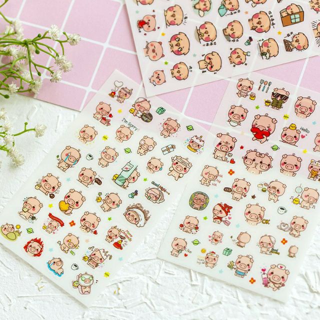 Set 6 tấm sticker dán heo hồng