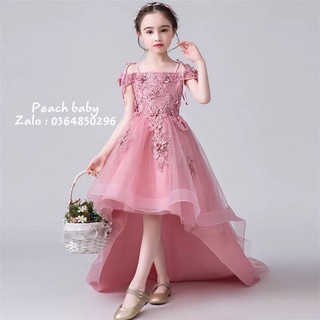 [ĐẦM CÔNG CHÚA] váy đầm kiểu phối ren cao cấp mẫu Hồng Ruốc đuôi trễ vai bé gái xinh xắn 9kg-12kg