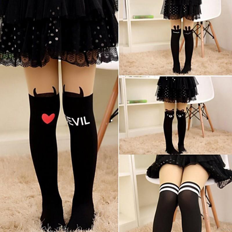 MyBaby Cartoon Summer Thin Tight Pants Knee Fake Tattoo Velvet Stockings