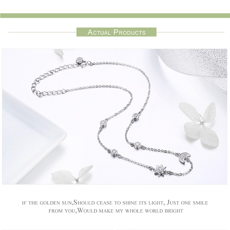 Dây Chuyền Bamoer Mặt Hình Mặt Trăng Ngôi Sao Bằng Bạc 925 Lấp Lánh Cho Nữ SCN272