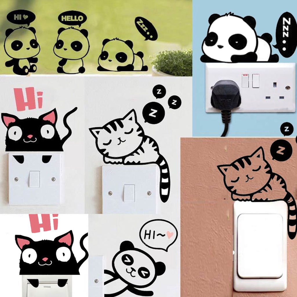 Miếng Dán Tường Trang Trí Công Tắc Hình Gấu Trúc Mihan1