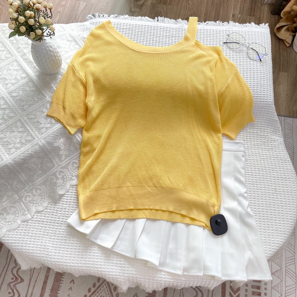 Áo vàng khoét 1vai (ảnh thật do shop chụp)