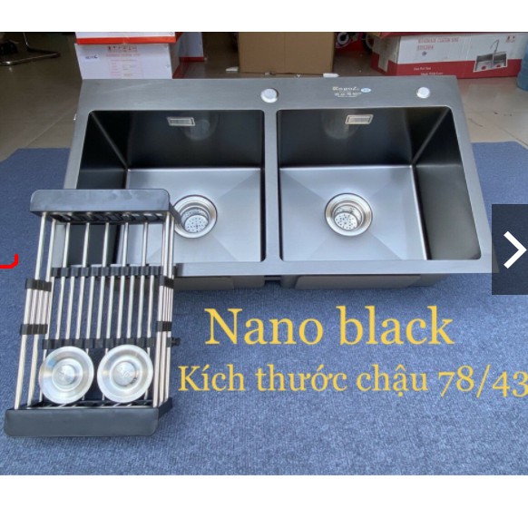 Combo chậu rửa bát nano đen và vòi rửa bát nóng lạnh nano đen cao cấp
