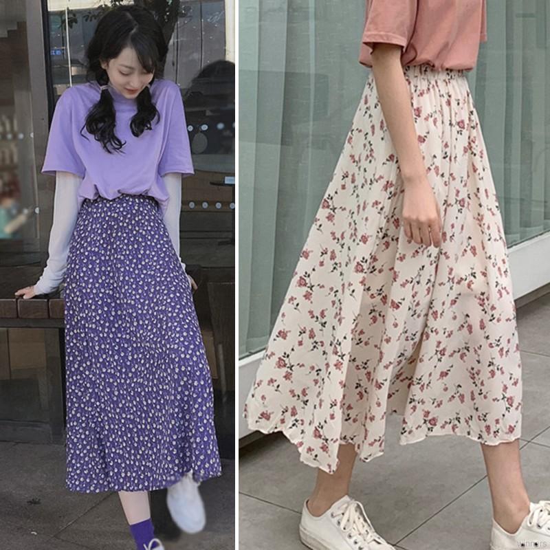 Chân váy lưng cao họa tiết hoa thanh lịch thời trang nữ | BigBuy360 - bigbuy360.vn