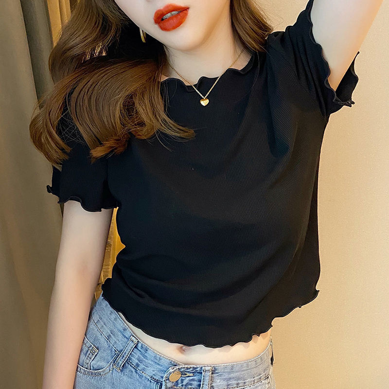 ❤️❤️Áo thun croptop tay ngắn dáng ôm chất liệu lụa lạnh thời trang mùa hè phong cách Hàn Quốc mới cho nữ 2021