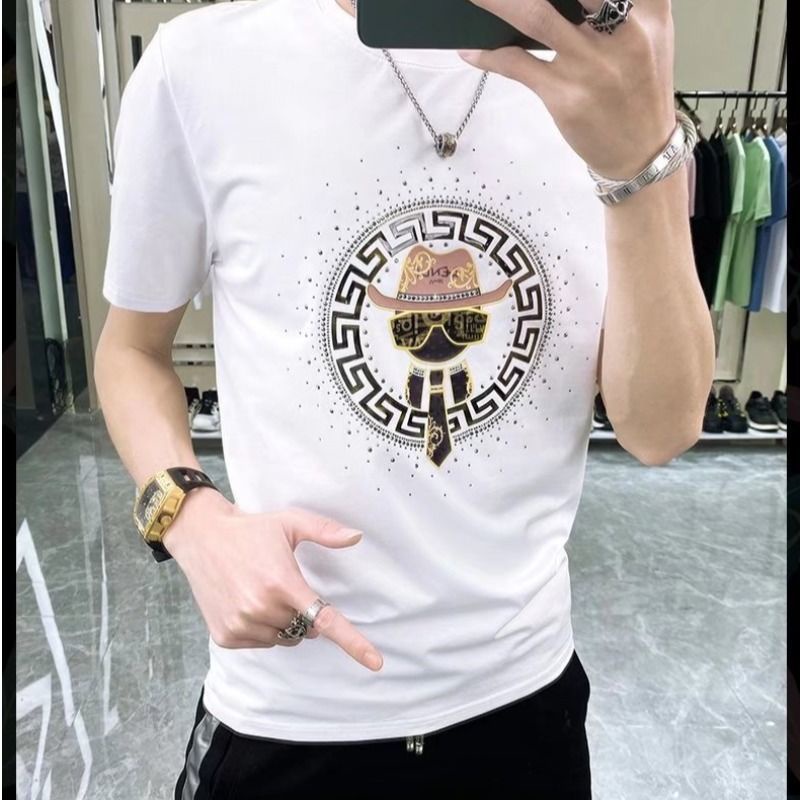 Áo Thun Cotton Ngắn Tay Đính Đá Sang Trọng Phong Cách Đường Phố Cho Nam