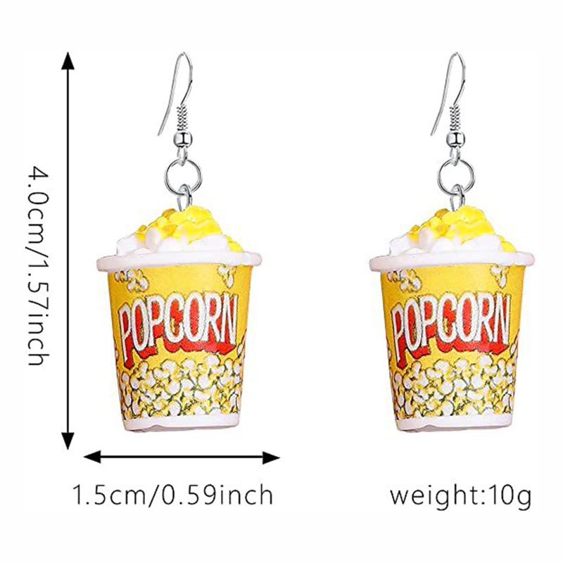 1 Đôi Bông Tai Hình Ly Bắp Rang Bơ Bằng Resin Thủ Công Vui Nhộn Dành Cho Bạn Gái