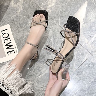 😍Áo Thun Chất Lượng Cao Thiết Kế Trẻ Trung Năng Động Hợp Thời Trang💋Gót thấp dép trong suốt phụ nữ kỳ nghỉ hè thời trang cao gót 2020 mid-heel gót dày gót pha lê hai-wear dép dép dép