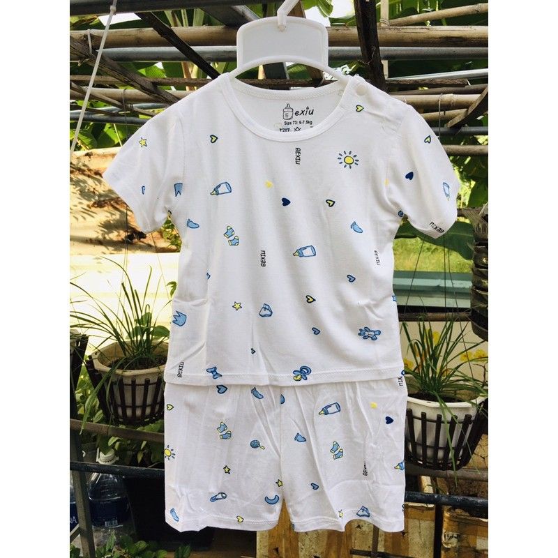 Bộ quần áo tay ngắn trắng in hoạ tiết thun lạnh 4 chiều BEXIU  cho bé trai/gái từ 5-19kg