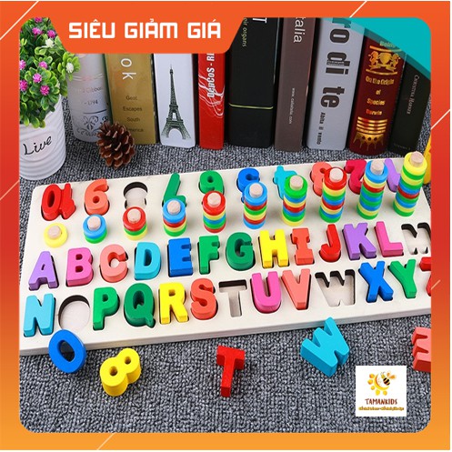 [GIÁ RẺ NHẤT] Giáo Cụ Montessori- Bộ Bảng Cột Tính, Số Kèm Thêm Chữ Cái Bằng Gỗ Cho Bé