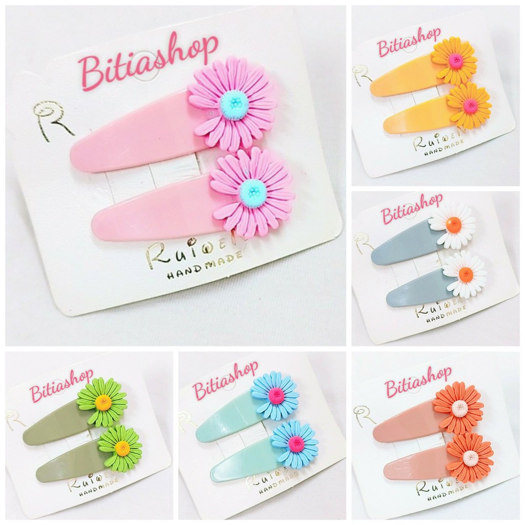 SET 2 KẸP TÓC MÁI HOA CÚC MÀU DỄ THƯƠNG