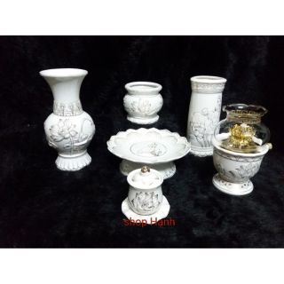 Combo thờ cúng Gia Tiên hoặc Phật bạch ngọc sen vàng _ size trung (bộ đầy đủ)