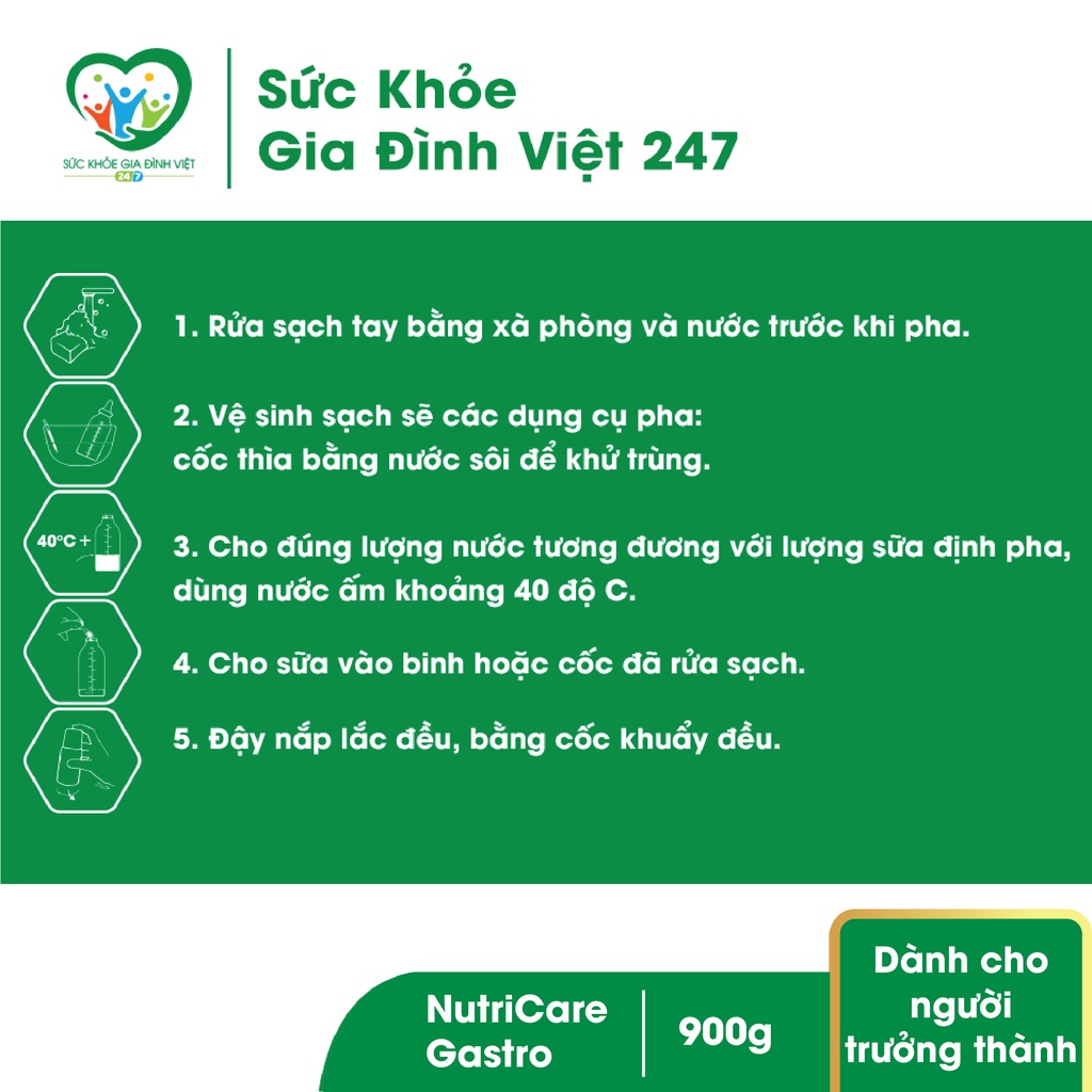 Sữa bột NutriCare Gastro 900g – sữa bột dành cho người viêm dạ dày, và rối loạn tiêu hóa