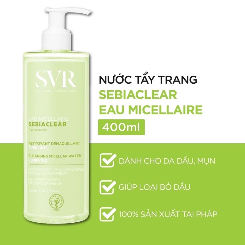 ❤Hàng Công Ty❤️ Nước Tẩy Trang SVR Sebiaclear Eau Micellaire 400ml Cho Da Dầu Mụn Nhạy Cảm - Mẫu Mới