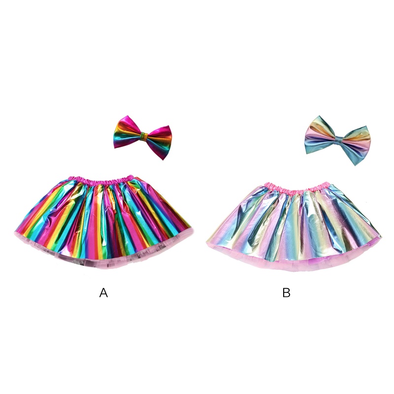 Chân Váy Xòe Tutu Nhiều Lớp Màu Cầu Vồng Lấp Lánh Cho Bé Gái