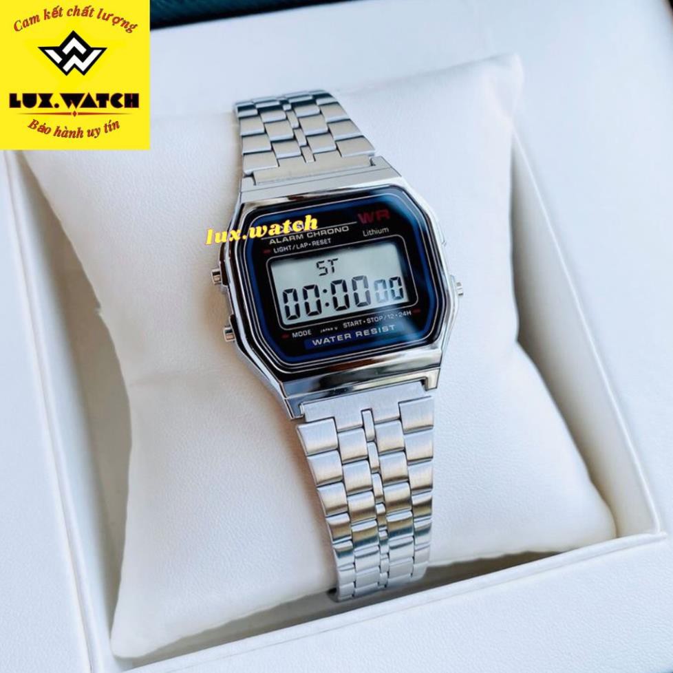 Đồng hồ unisex Nam Nữ Casiio A159 Bạc đen điện tử chống nước Sang Trọng, Cổ Điển Full Box PIN dự phòng