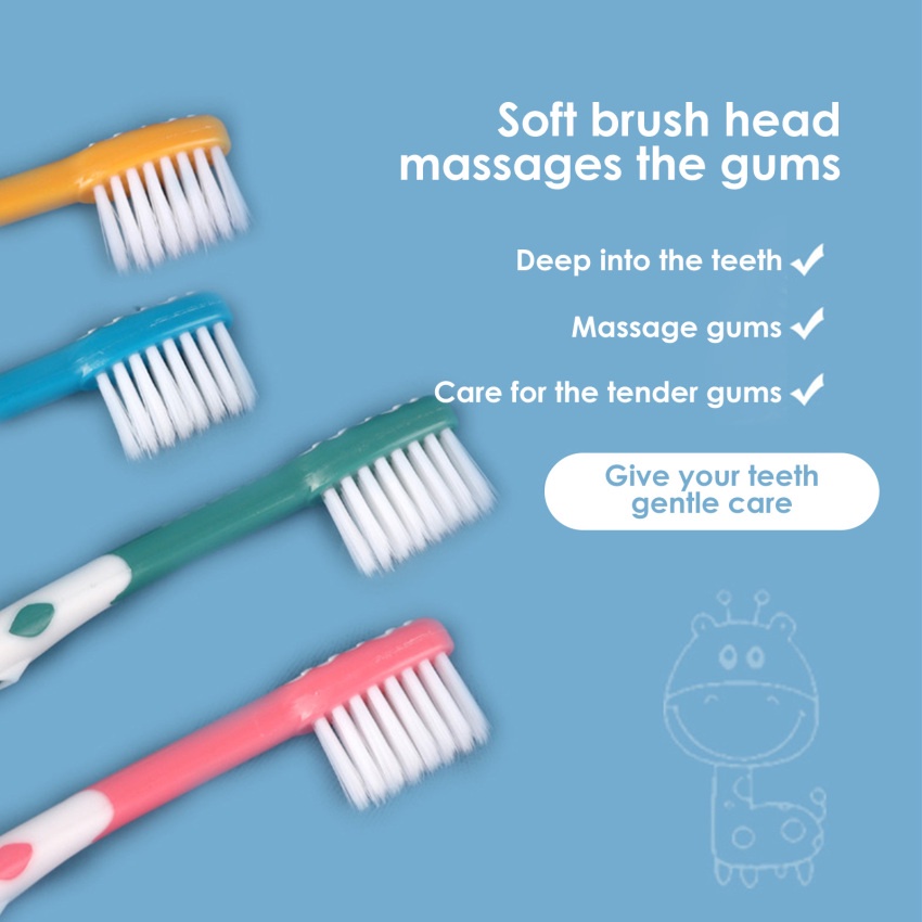 Set 4 Bàn Chải Đánh Răng Lông Mềm Hình Hươu Cao Cổ Cho Bé 2-5 Tuổi