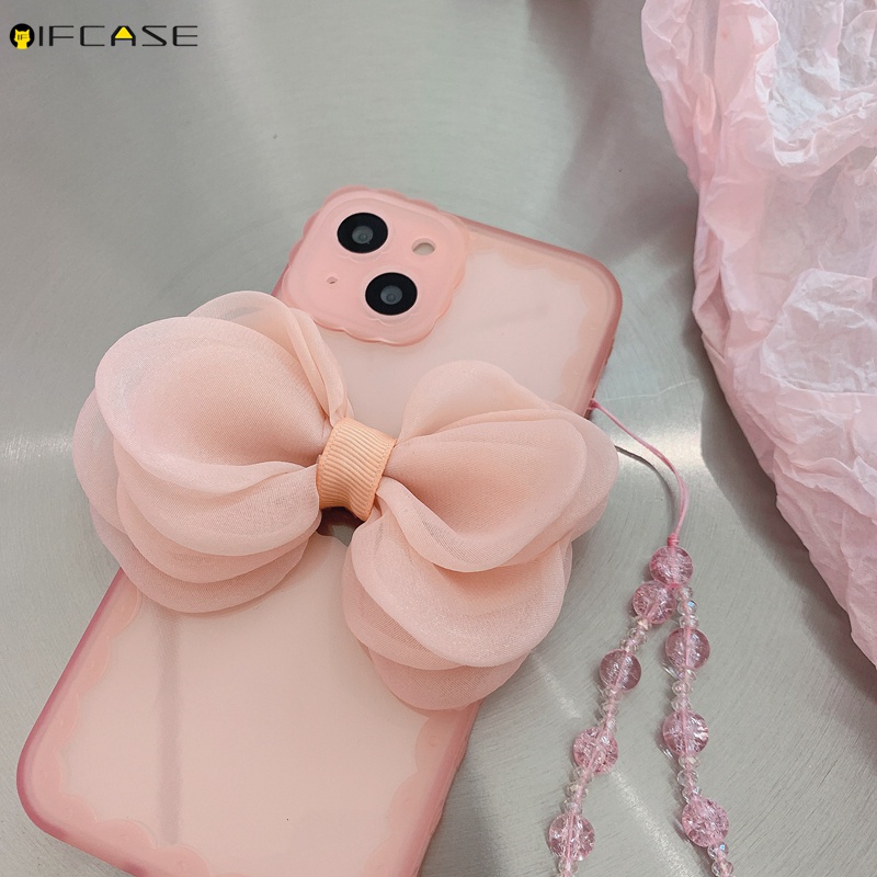 Ốp Điện Thoại TPU Mềm Màu Kẹo Trong Suốt Gắn Nơ Có Dây Đeo Cho iPhone 13 12 12 11 Pro Max XS Max XR X