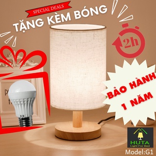 Đèn Ngủ Để Bàn Gỗ, Điều Chỉnh Độ Sáng, Bóng Led, Chao Vải, Vintage Hàn Quốc, Vàng Ấm,Dùng Phòng Ngủ,Đầu Giường, Decor G1