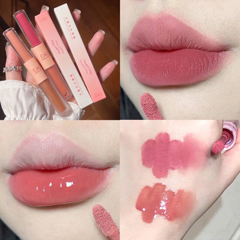 Son kem lì , Son Bóng Nội Địa Trung CACE HERORANGE Son lì Son Kem Son Môi 2 Đầu Màu Hạt Dẻ Siêu Xinh Hàng Nội Địa Trung