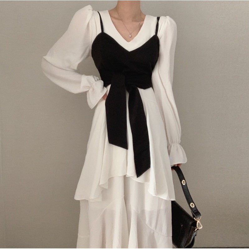 (Order) Váy suông mặc 2 kiểu thả rộng hoặc thăt eo phong cách Hàn Quốc