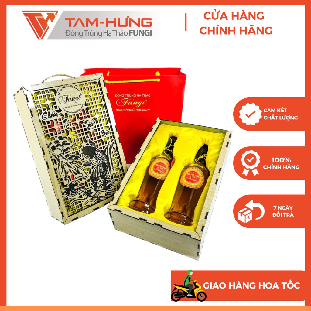 Đông Trùng Hạ Thảo Ngâm chai Putin 500ml- Chiêu Tài Tiến Bảo hộp Gỗ Sang Trọng thích hợp làm Quà Biếu T