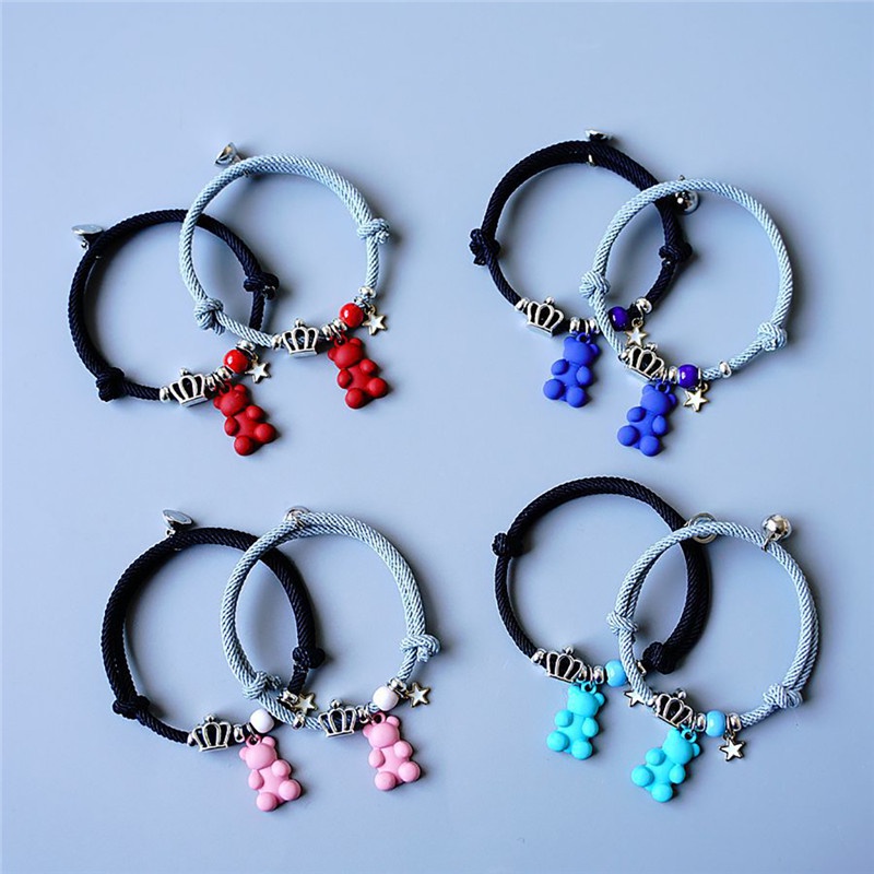 Set 2 Vòng Tay Dây Thừng Gắn Nam Châm Hình Gấu/Ngôi Sao Dễ Thương Cho Cặp Đôi