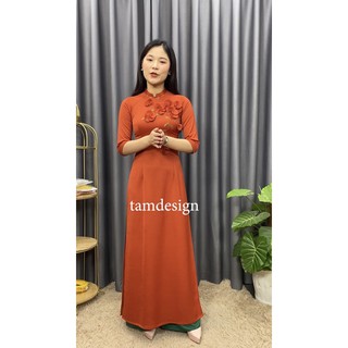 Áo dài truyền thống đính hoa nổi lụa cao cấp, áo dài tamdesign1 - mã th31