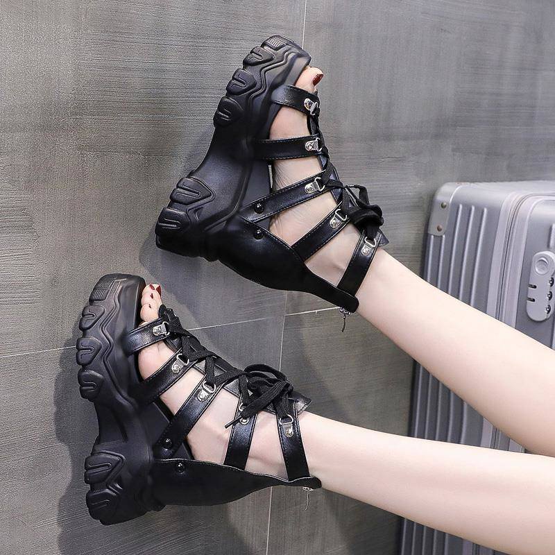 Sandal Đế Xuồng Dày Dặn Tăng Chiều Cao Thời Trang Mùa Hè 2021 Phong Cách Roman Cho Nữ