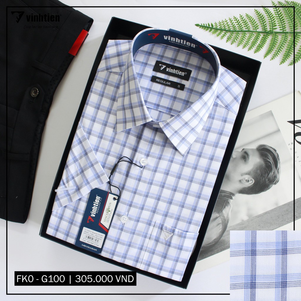 Áo Sơ Mi Ngắn Tay Sọc Caro Vạt Ngang Form Regular Vĩnh Tiến 305.1 | BigBuy360 - bigbuy360.vn