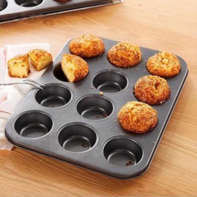 Khuôn cupcake 12 ô Lỗ lớn chống dính 35cm*26*7cm cao cấp ( 12 Lỗ To Có Hộp)