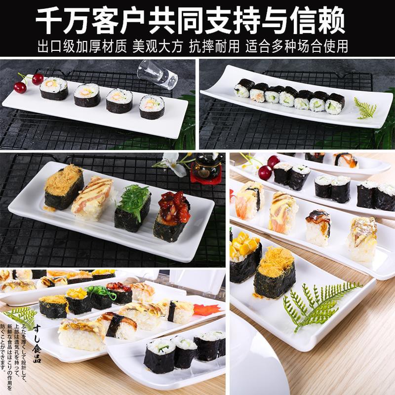 Đĩa nhựa melamine màu trắng hình chữ nhật phẳng giả sứ đựng thịt nướng BBQ cho nhà hàng