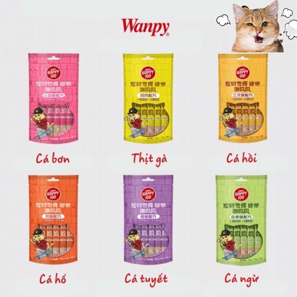 súp nhuyễn Wanppy Happy 100 ( 1 bịch 5 cây) dành cho mèo