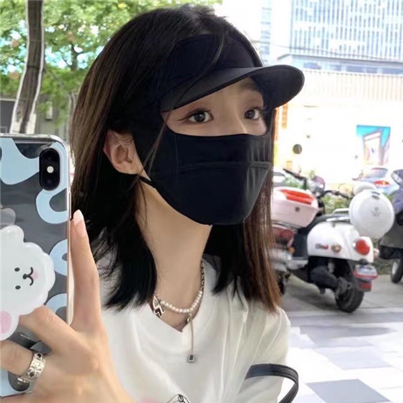 Khẩu Trang Chống Nắng Bằng Lụa Lạnh Che Phủ Toàn Diện Chống Tia Cực Tím Kèm Nón Cho Nữ