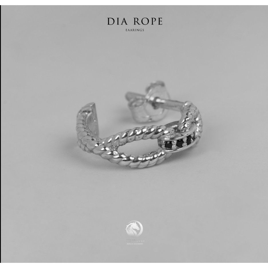 Khuyên tai bạc nam, nữ HeliSilver Dia Rope Đá trắng S925 KTB186