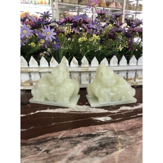 Cặp tỳ hưu phong thủy đá ngọc onyx có đế - dài 11 cm