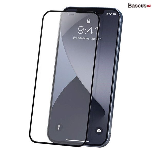 Bộ 2 cường lực Baseus 6.7inch cho iPhone 12 pro max dày 0.25mm, độ cứng 9H, hạn chế bám vân tay, kèm khung căn chỉnh