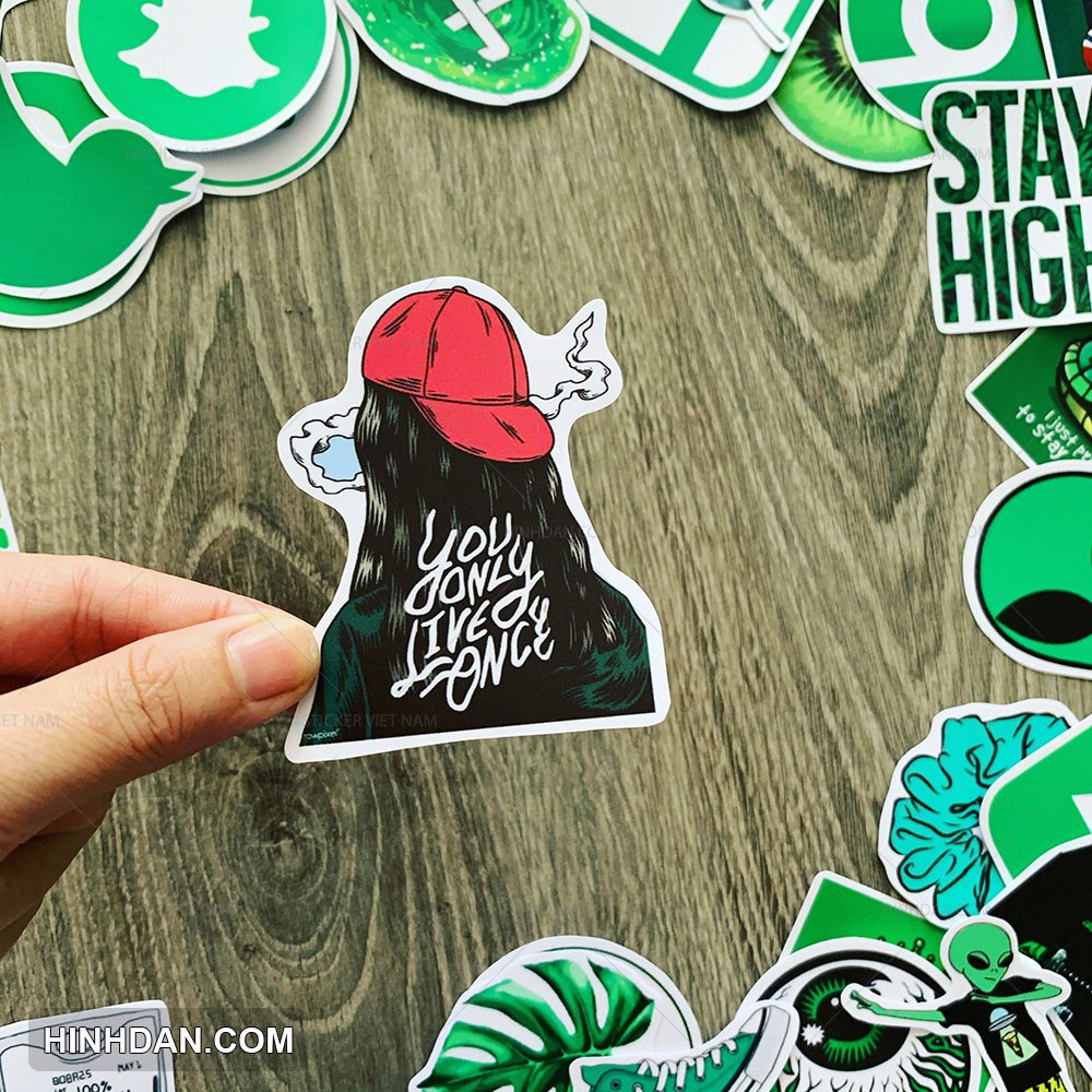 Sticker Xanh Lá - Green CHỐNG NƯỚC dễ thương chống nước dán nón bảo hiểm, vali, laptop, đàn guitar