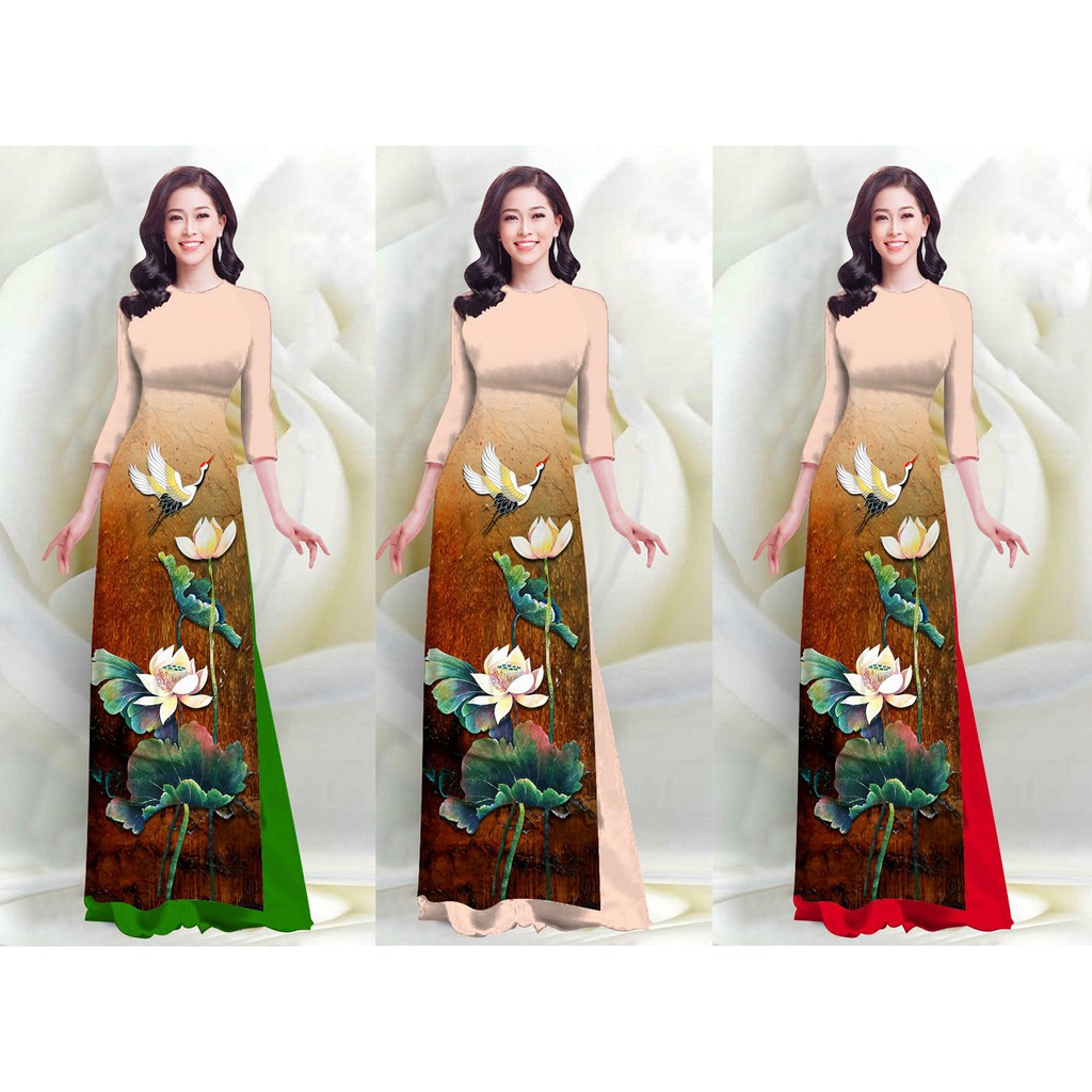 Áo dài in 4D hoa Sen Cò – MS2057AD ( Không kèm quần)