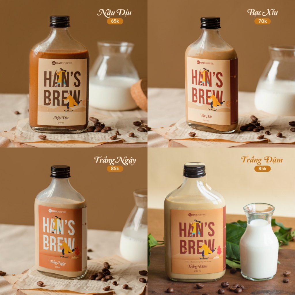 Cà Phê Pha Cold Brew Nguyên Chất HAN'SBREW Cà Phê Robusta, Arabica Nhiều Hương Vị Chai 240ml