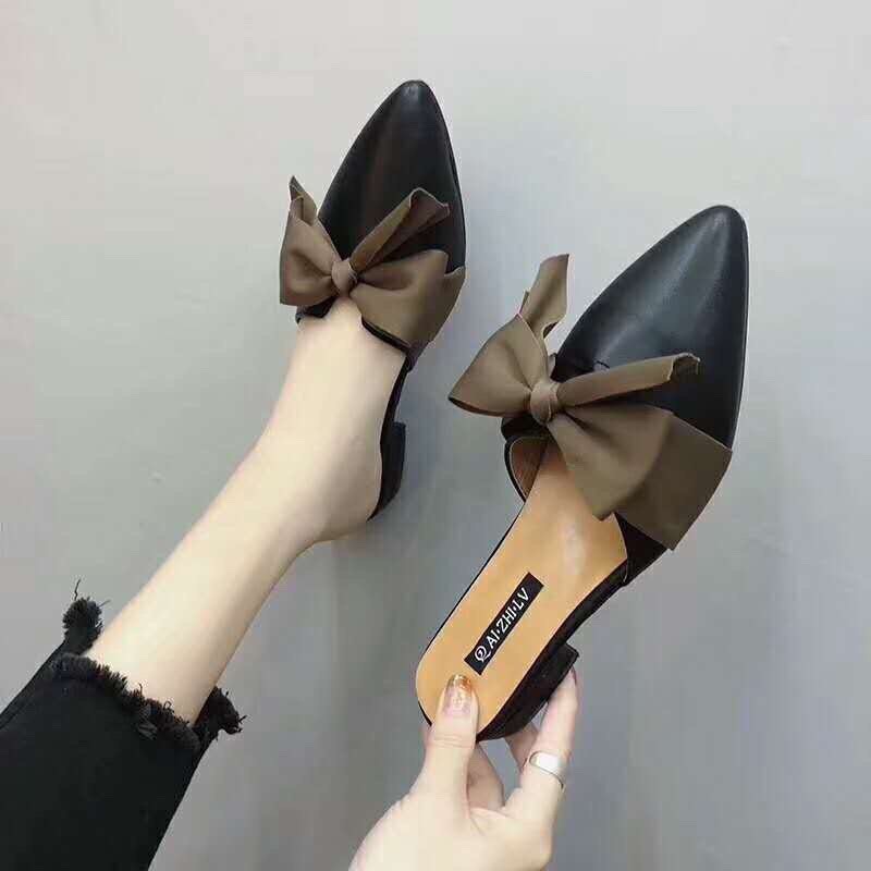 Giày sục nơ lụa bản to gót 2p có clip và ảnh thật ( form bé chú ý lấy tăng 1 size)