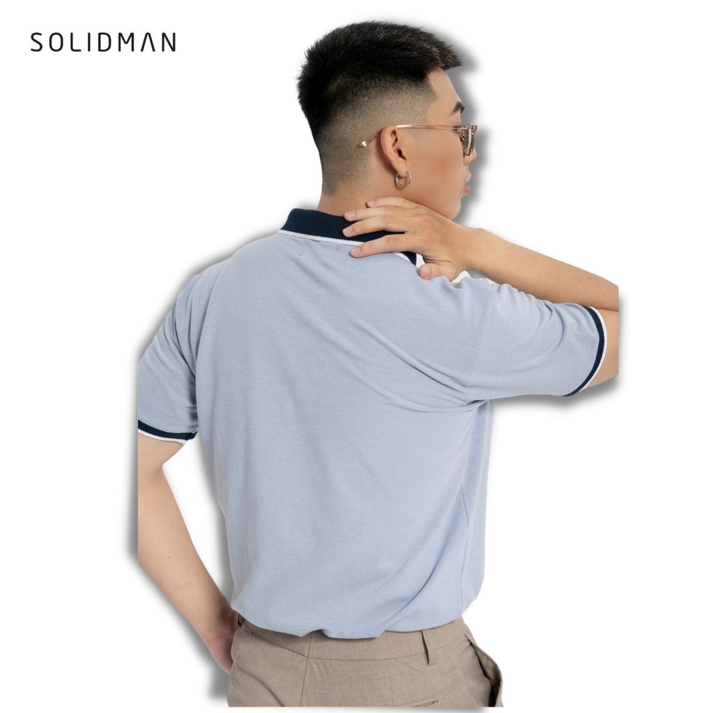 Áo Polo nam SOLIDMAN Form cổ bẻ chỉnh chu màu XANH viền TRẮNG lịch lãm, chất thun cotton cvc đàn hồi cao, hút mồ hôi tốt | BigBuy360 - bigbuy360.vn