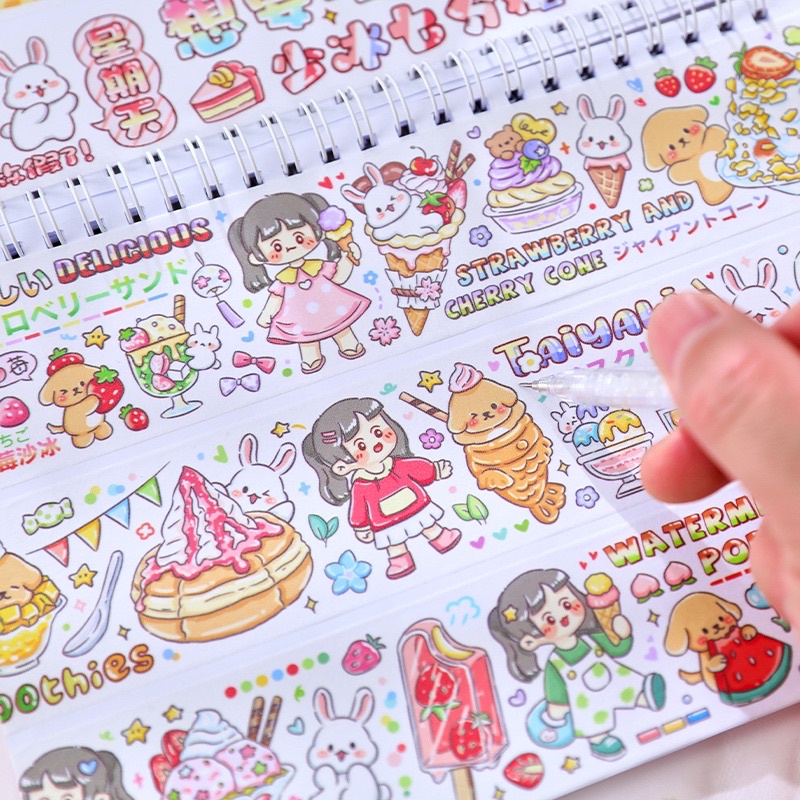 Sổ Chiết Washi Sticker Lò Xo 30 Tờ Hình Cô Gái Xinh Xắn