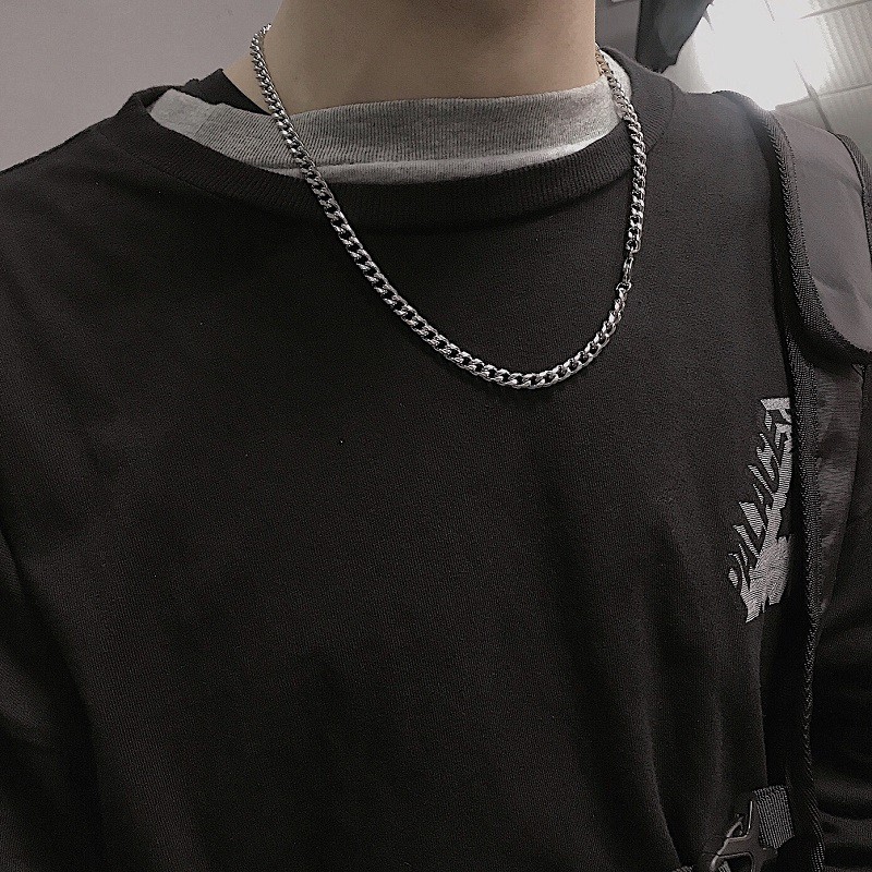 Dây chuyền mắt xích bằng thép titan phong cách hip hop retro đơn giản cá tính
