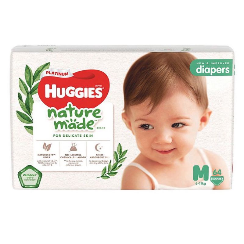 Bỉm Tã dán/ Tã quần siêu cao cấp Huggies Platinum Nature Made NB60, S82, M64/M58, L54/L44, XL44/XL38, XXL26 mới