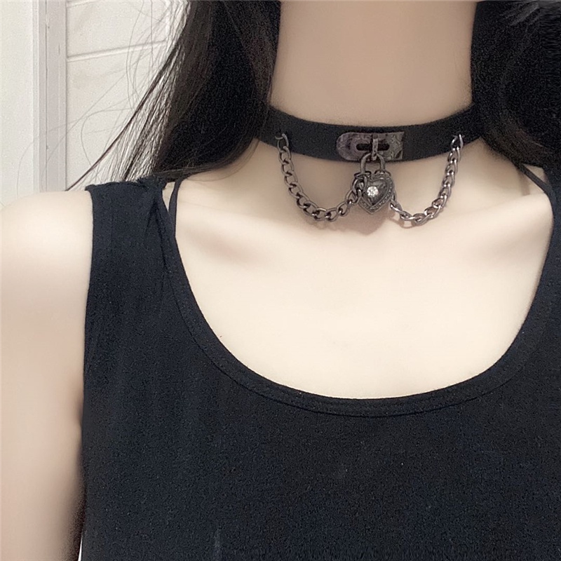 Vòng cổ choker da pu mặt hình trái tim cá tính thời trang cho nữ