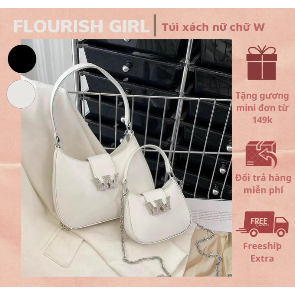 Túi kẹp nách Wang dáng bầu dây xích nắp đá gài cực sang chảnh, Túi xách nữ mini đeo chéo da mềm 2 size